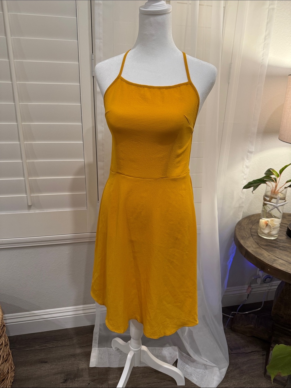 SHEIN Mustard Yellow Halter Mini Dress